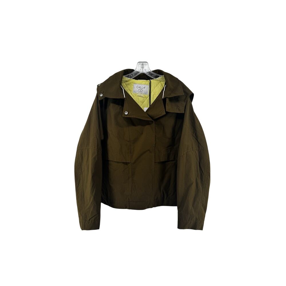 Calia Crop Trench Jacket Removable Hood Dark Khaki Olive L NWT $118